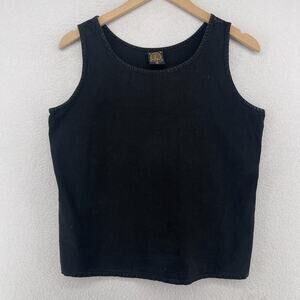 QUINTO SOL Tank Top Womens M Round Neck Sleeveless Woven Cotton Wash Black